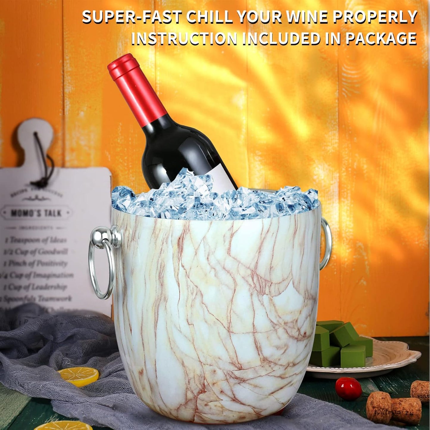 Ice Bucket with Lid, Scoop, Tongs and Strainer - Well Made Insulated Stainless Steel Keep Ice