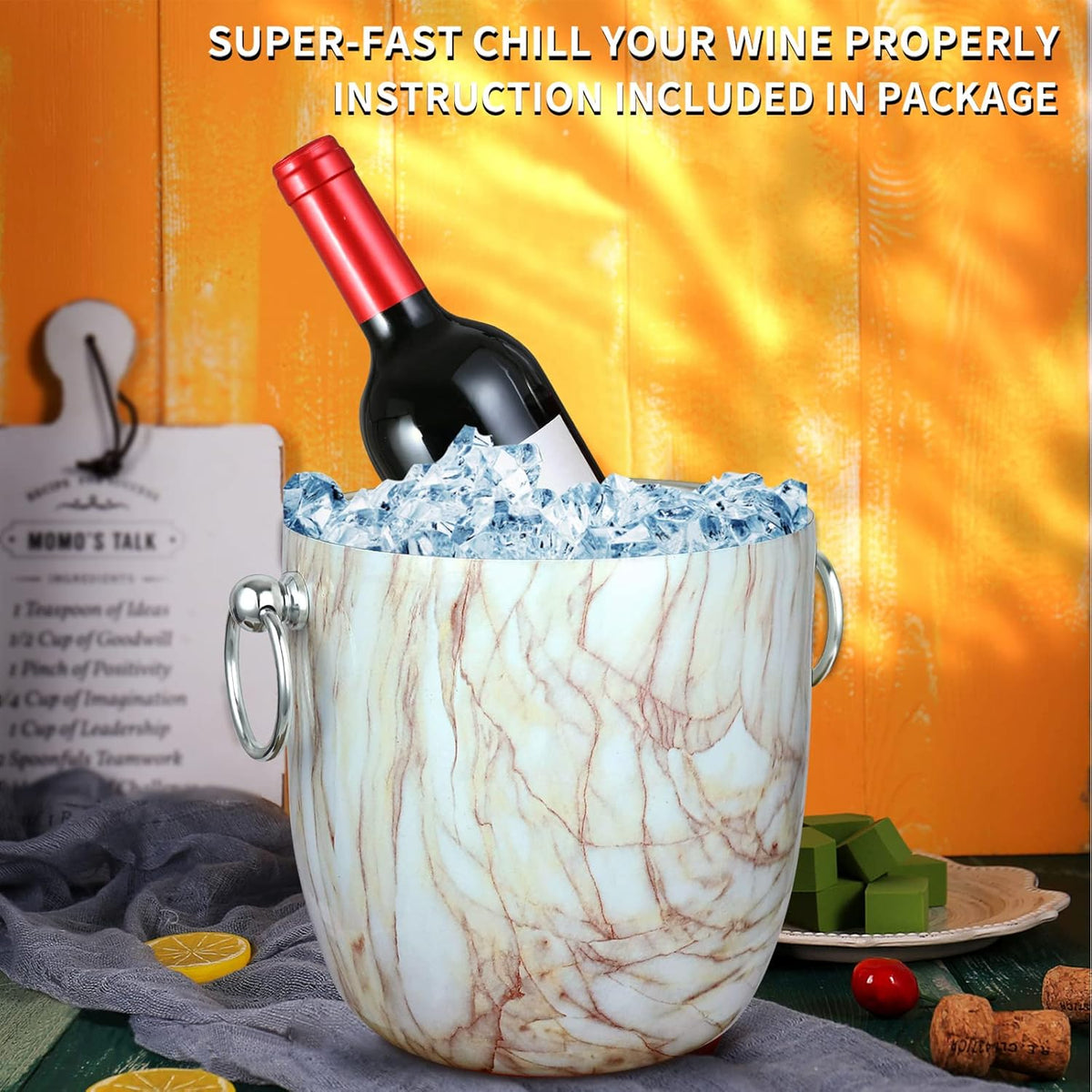 Ice Bucket with Lid, Scoop, Tongs and Strainer - Well Made Insulated Stainless Steel Keep Ice