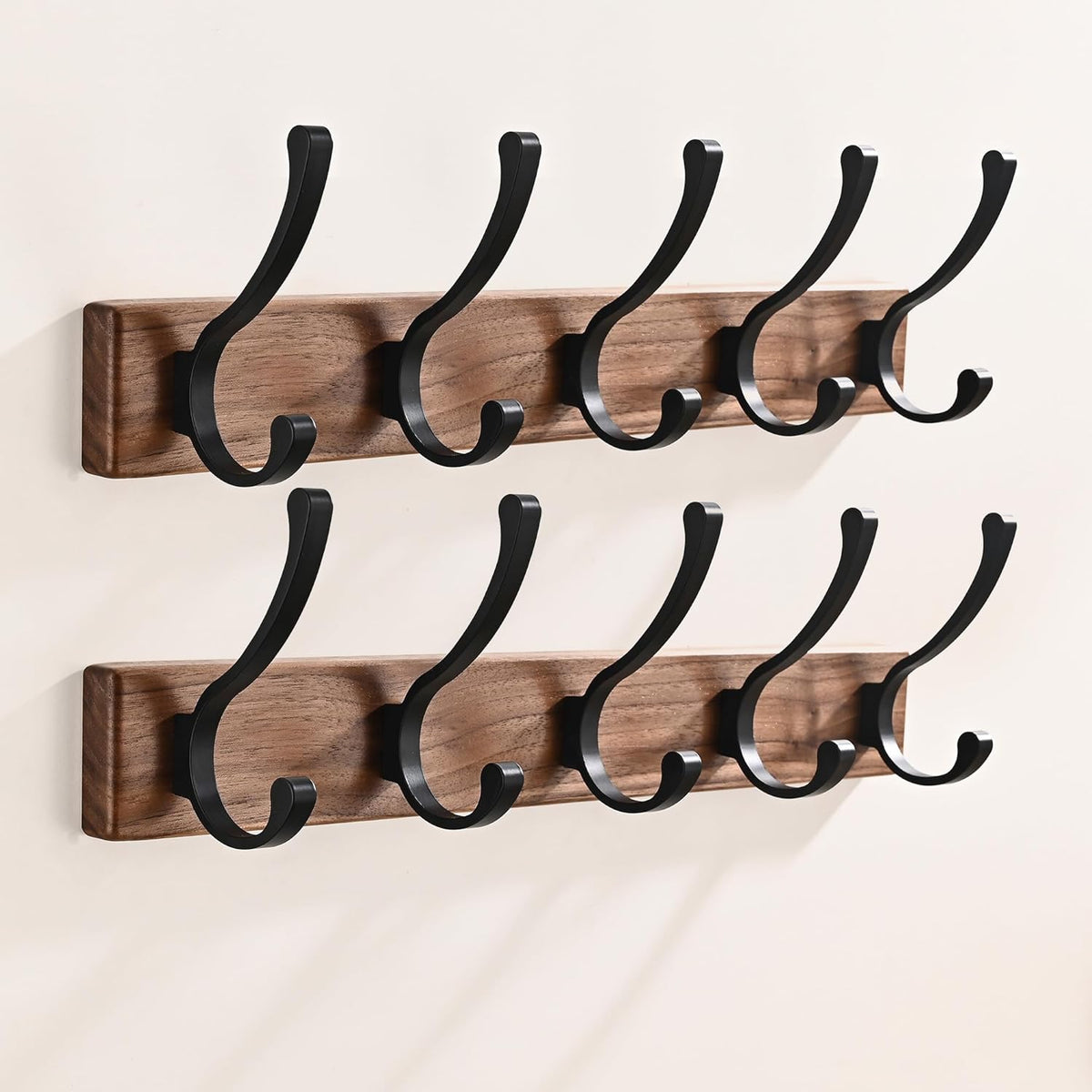 2 Pack 17.3" Small Wooden Coat Rack Wall Mounted with 5 Hooks, Entryway Wall Hooks Coat Hanger for