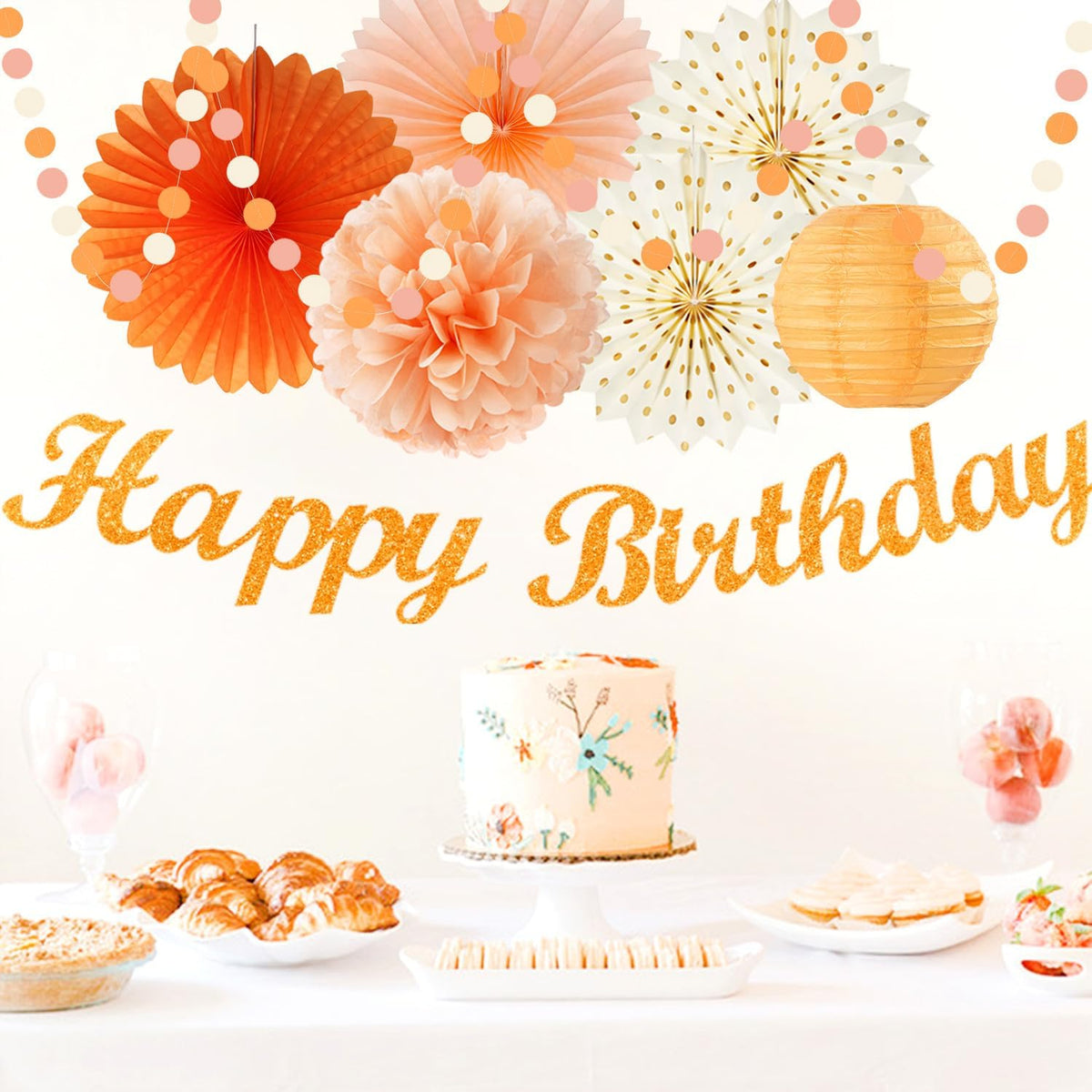 Orange-Beige Fal Boho Birthday Party-Decorations - 21pcs Autumn One Two Sweet Peach Happy