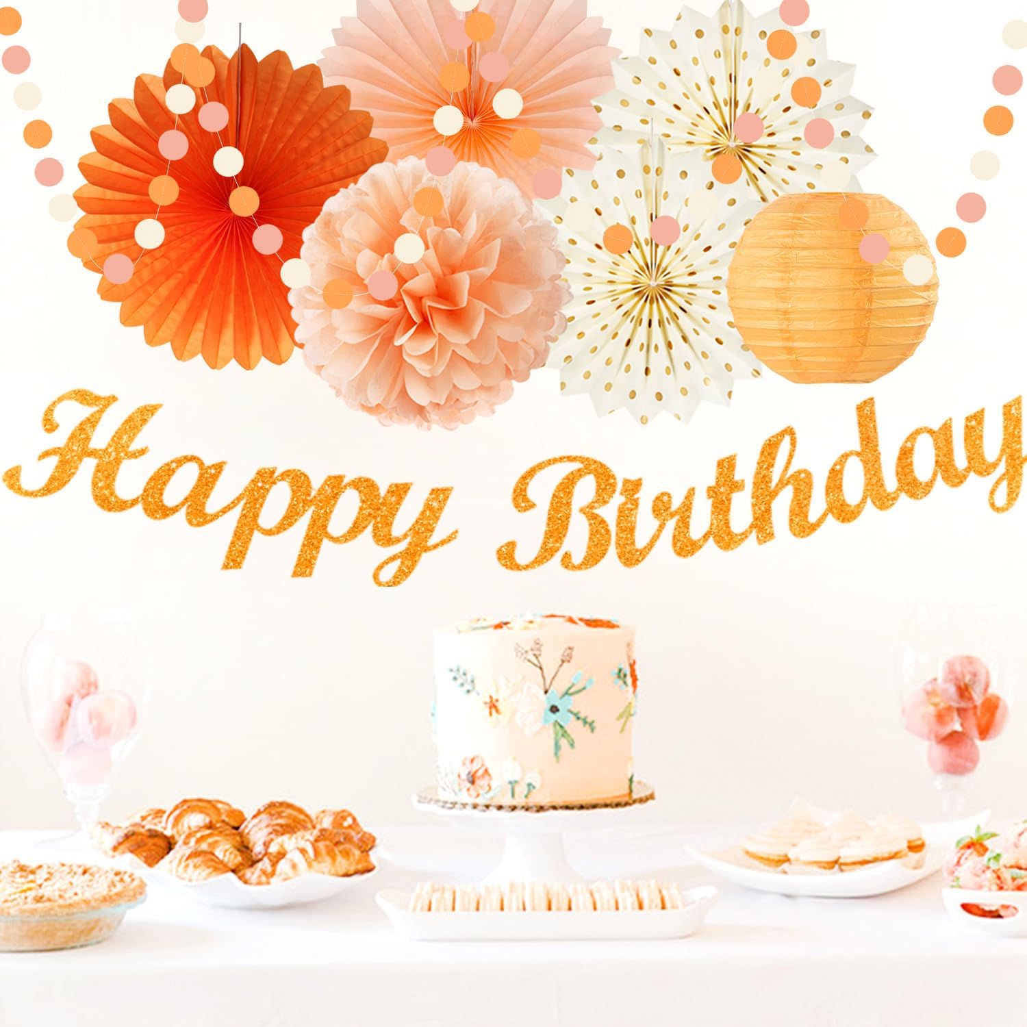 Orange-Beige Fal Boho Birthday Party-Decorations - 21pcs Autumn One Two Sweet Peach Happy