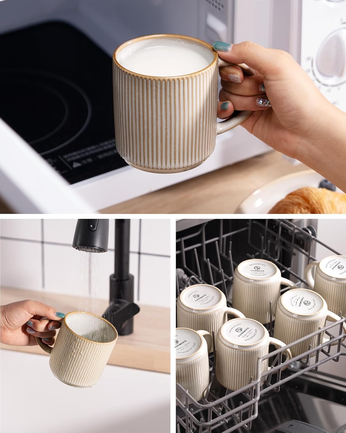 famiware Coffee Mug Set for 6, Star 12 oz Catering Mugs Cup Set with Handle for Coffee, Tea, Cocoa
