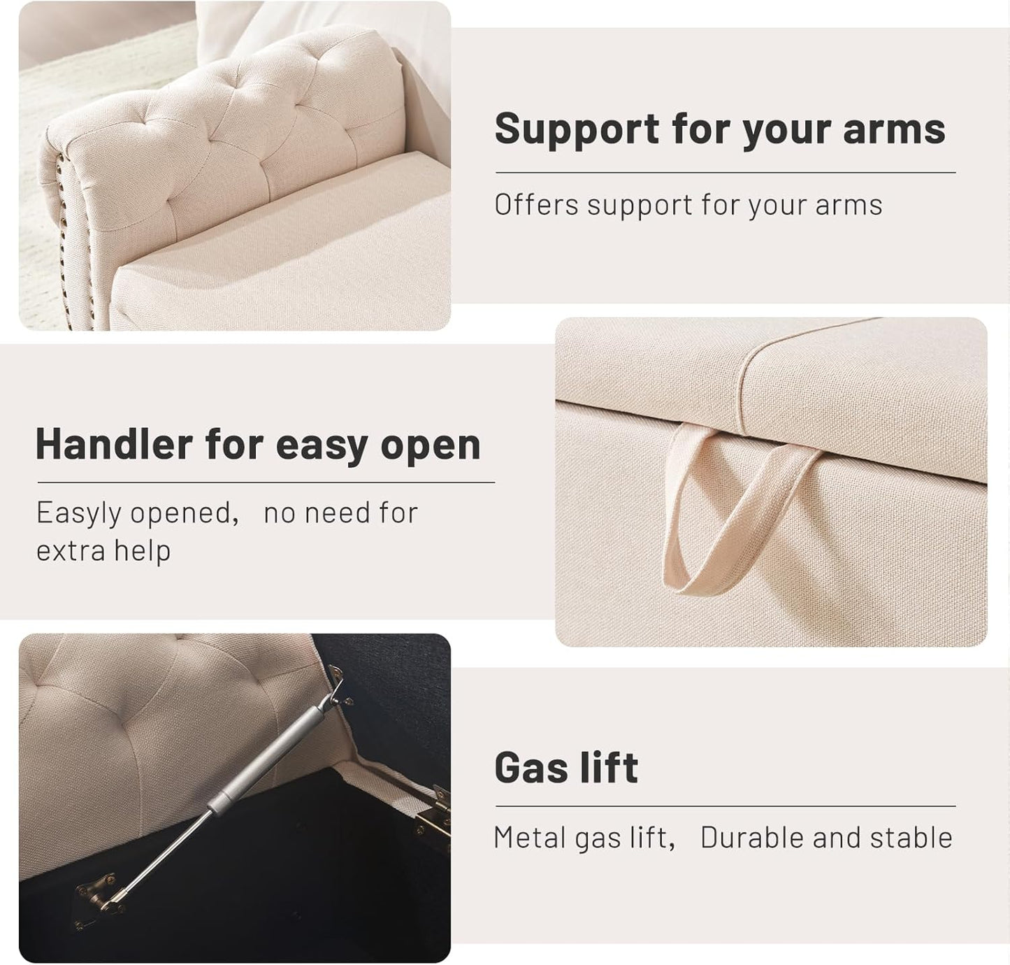 Furniliving Storage Ottoman Bench for Bedroom, Upholstered End of Bed Bench with Solid Wood Legs