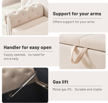 Furniliving Storage Ottoman Bench for Bedroom, Upholstered End of Bed Bench with Solid Wood Legs