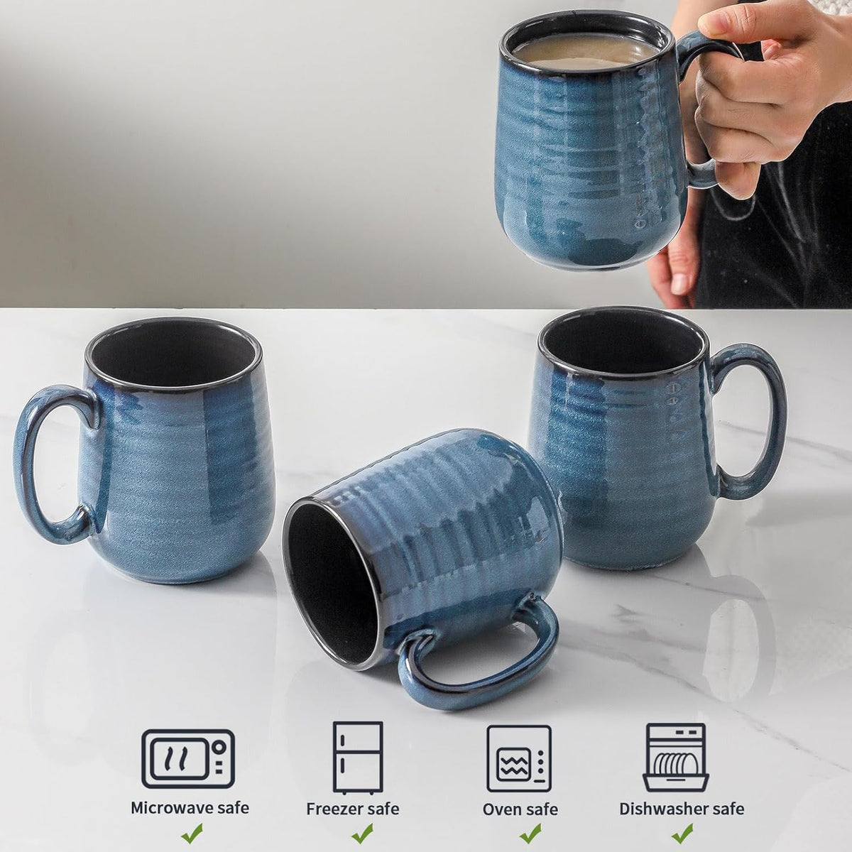 Hasense Coffee Mug Set of 4, 12 Ounce Ceramic Coffee Cups with Handle, Large Mug Set for Coffee