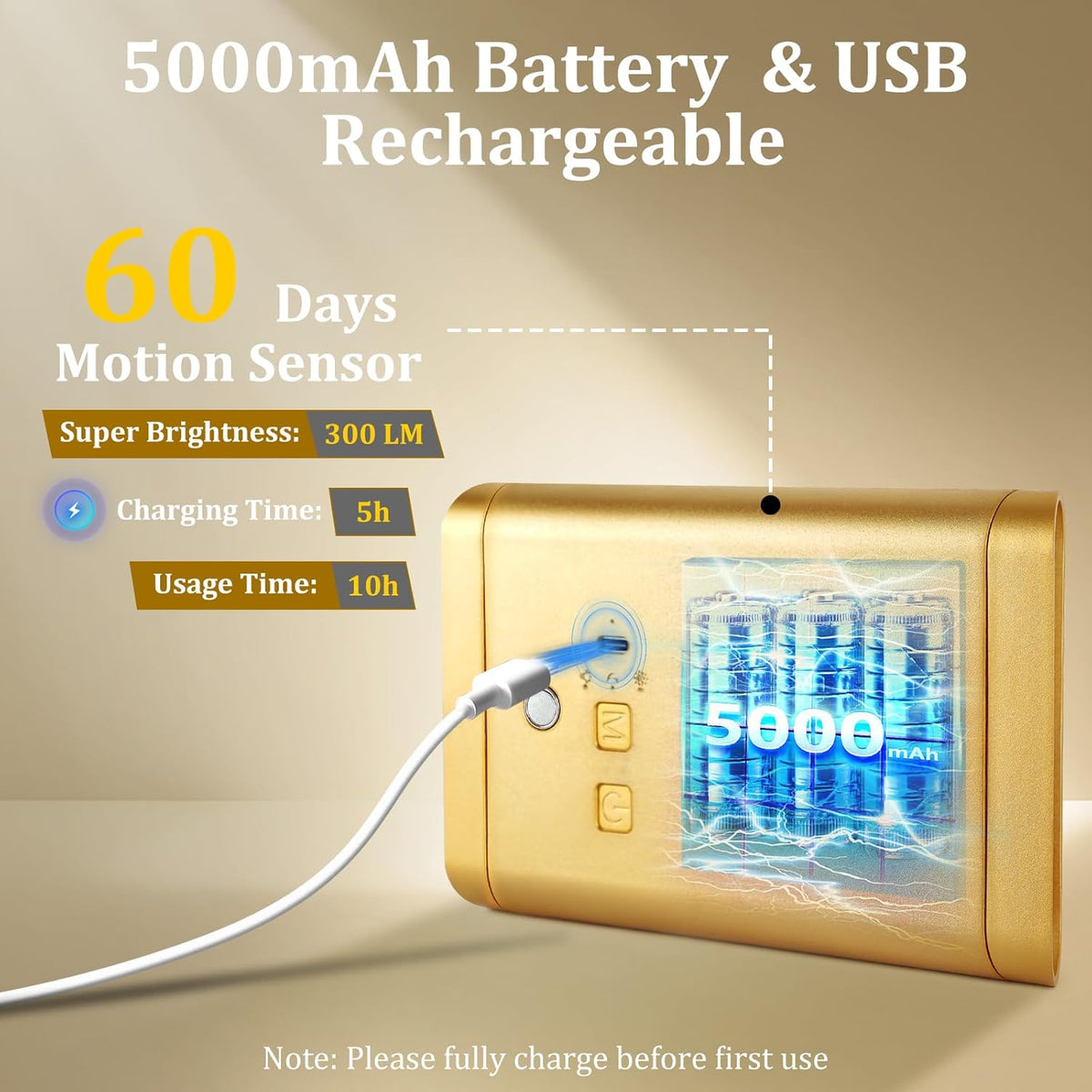 Battery Operated Wall Sconce Set of 2: 5000mAh Rechargeable Motion Sensor Night Light Indoor, 3CCT