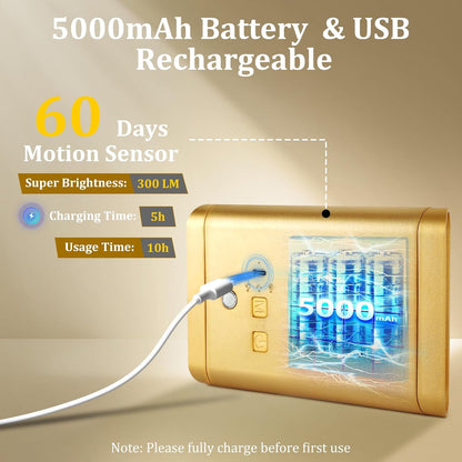 Battery Operated Wall Sconce Set of 2: 5000mAh Rechargeable Motion Sensor Night Light Indoor, 3CCT