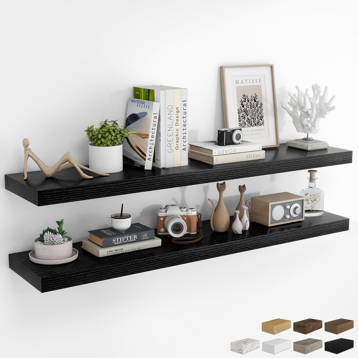 RICHFOCUS 55Inch Floating Shelves for Wall 2 Pack Shelves for Bedroom|Kitchen|Bathroom Wall Mounted
