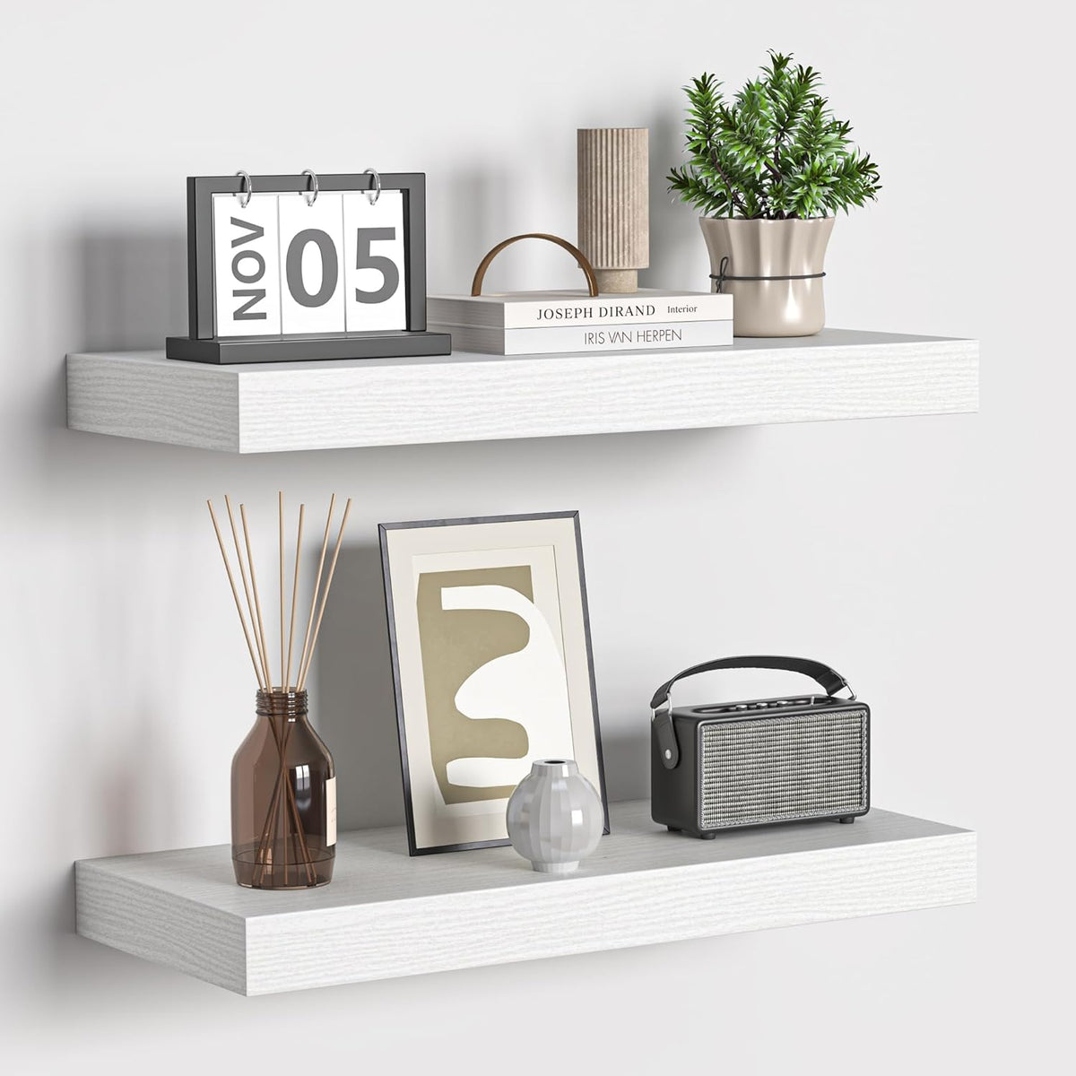 Fun Memories Floating Shelves - 16 Inch Rustic White Wall Shelf - Wall Mounted Shelves for Wall
