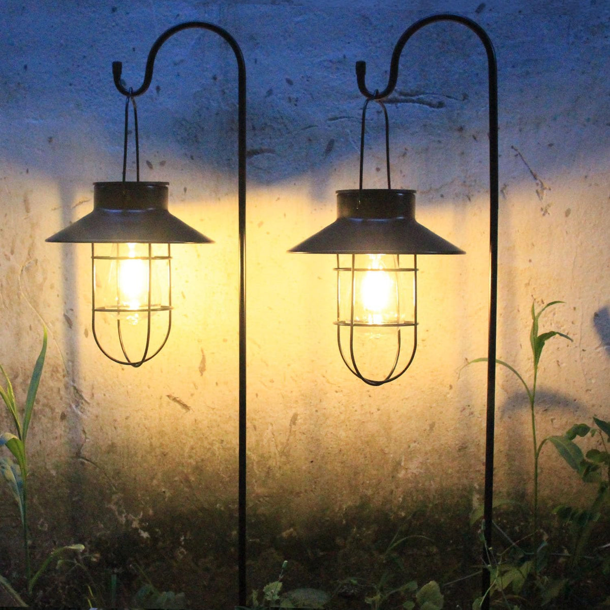 Solar Lantern 2pack Outdoor Hanging Light- Waterproof Vintage Metal Light with Shepherd Hook