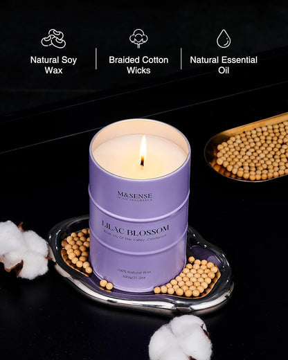 M&SENSE Lilac Blossom Soy Candles for Home Scented, 21.2oz 120 Hour Long Burning Large Aromatherapy