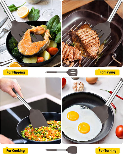 Pack of 2 Silicone Solid Turner, Non Stick Slotted Kitchen Spatulas, High Heat Resistant BPA Free