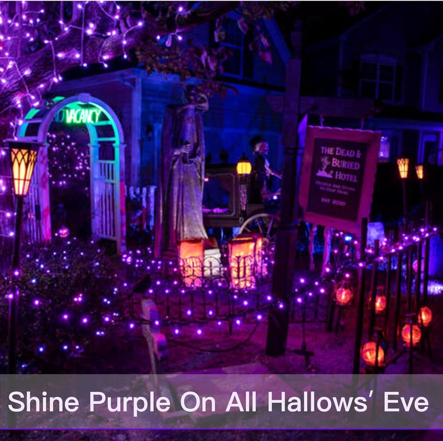 suddus Hallowee Fairy Lights Battery Operated, 33ft 100 LED Fairy Lights with Remote, Purple String