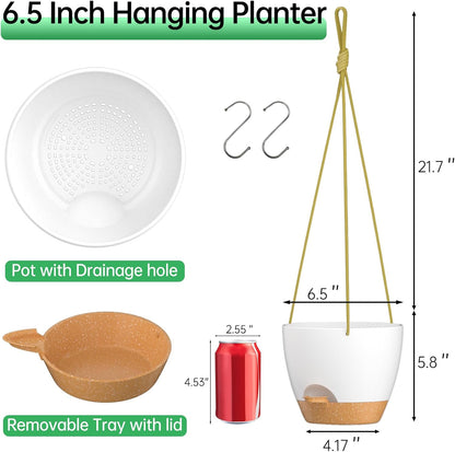 ZMTECH 6.5 Inch Hanging Planters for Indoor Outdoor Plants, 2 Pack Self Watering Hanging Plant Pots