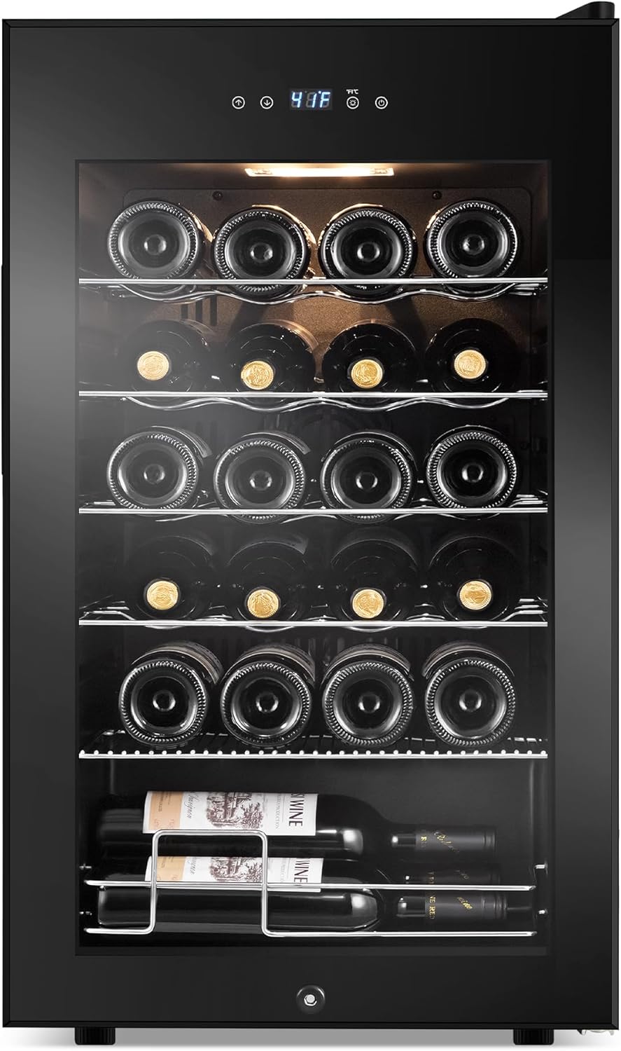 24 Bottles Wine Cooler Refrigerator, Small Wine Fridge Mini Wine Fridge Countertop with Glass Door