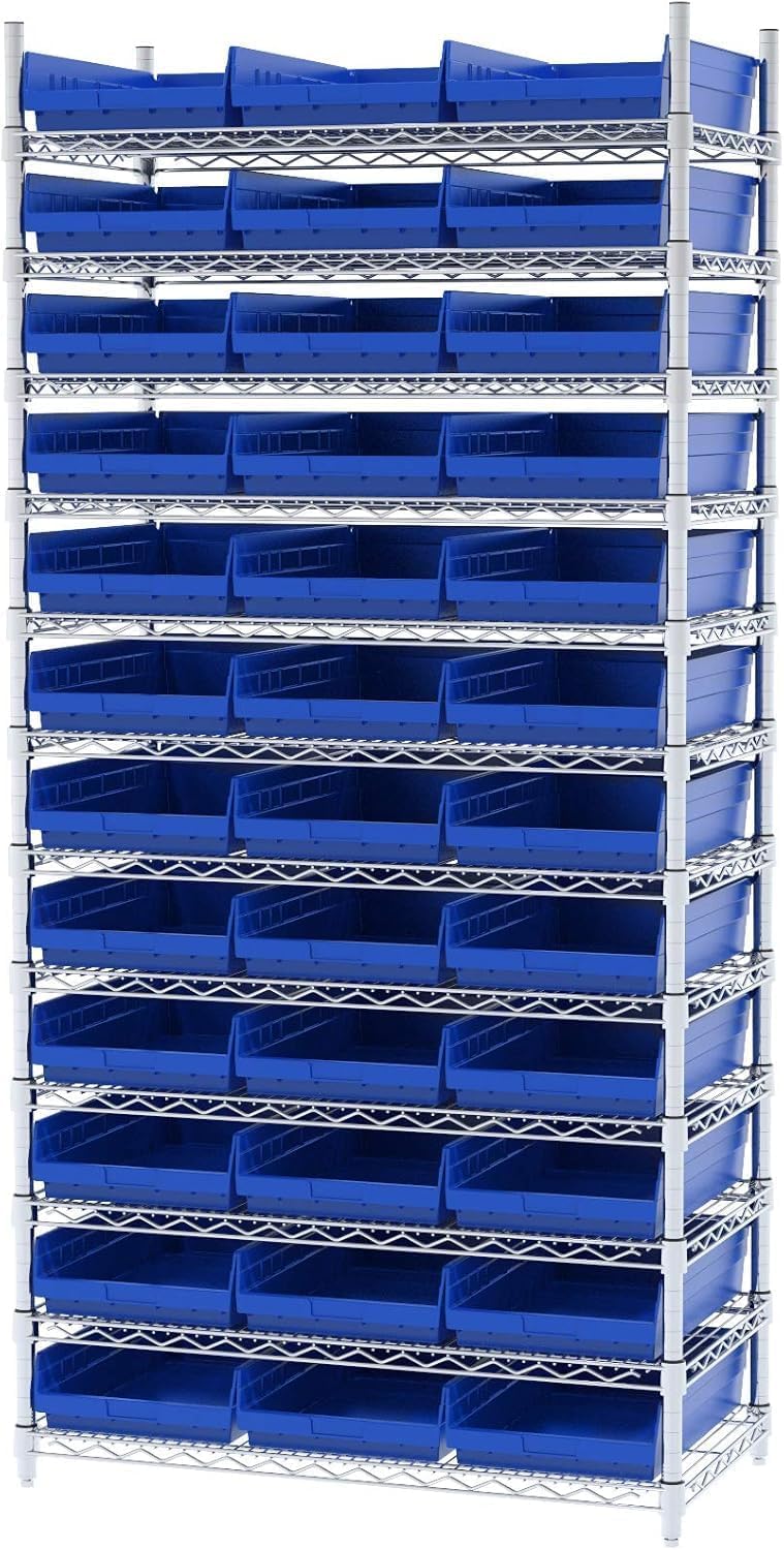 Akro-Mils 30178 Heavy Duty Plastic Shelf Bins, 18"x 11"x 4", Blue, 12-Pk