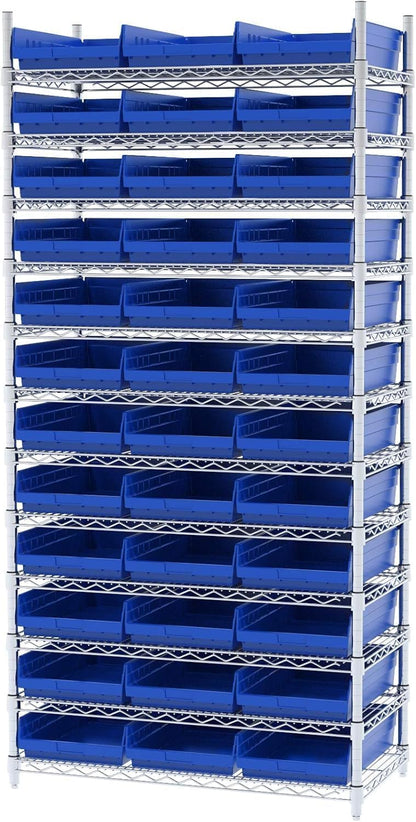 Akro-Mils 30178 Heavy Duty Plastic Shelf Bins, 18"x 11"x 4", Blue, 12-Pk