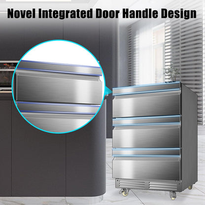 24 Inch Upgraded Three-Drawer Beverage Fridge, Weather Proof Outdoor Stainless Steel Beverage