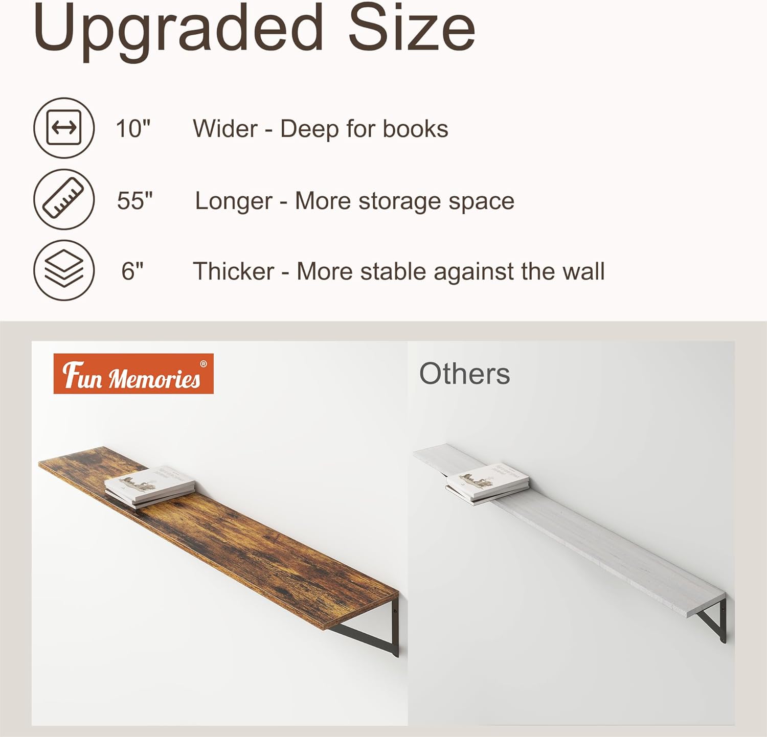Floating Shelves 55 Inch Long, 10" Deep Floating Shelves, Wall Shelves 55 x 10, Set of 2, Wide