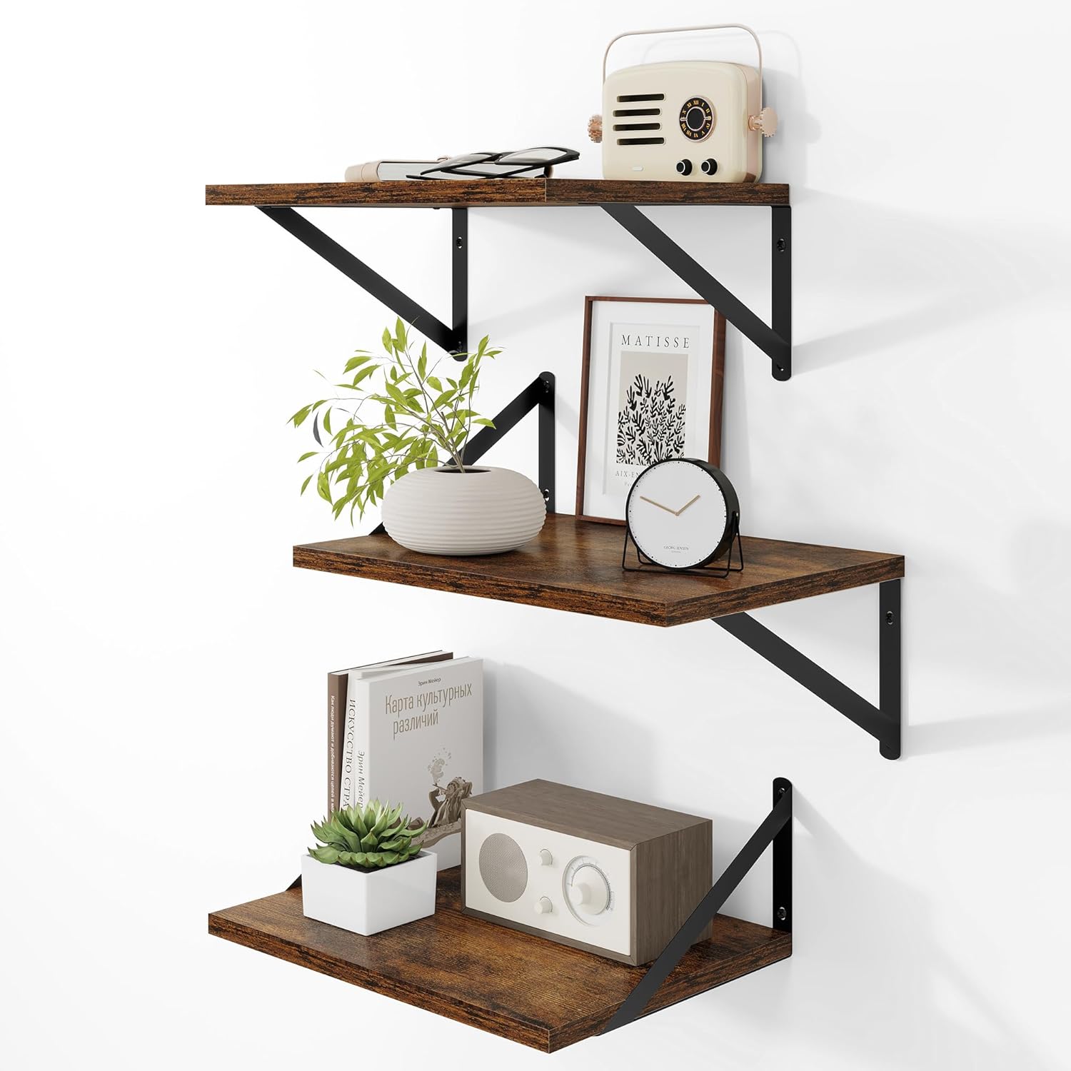 Heimlove Deep Floating Shelves for Wall, 12 Inch Deep Floating Shelves Set of 3, 16W x 12D Wood