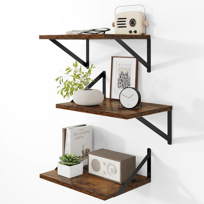 Heimlove Deep Floating Shelves for Wall, 12 Inch Deep Floating Shelves Set of 3, 16W x 12D Wood