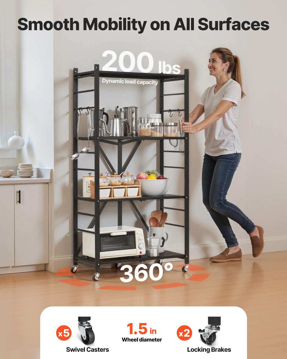 VEVOR 4-Tier Foldable Storage Shelf, 28W x 13D x 54H Inch Folding Metal Rack Shelving Unit, No