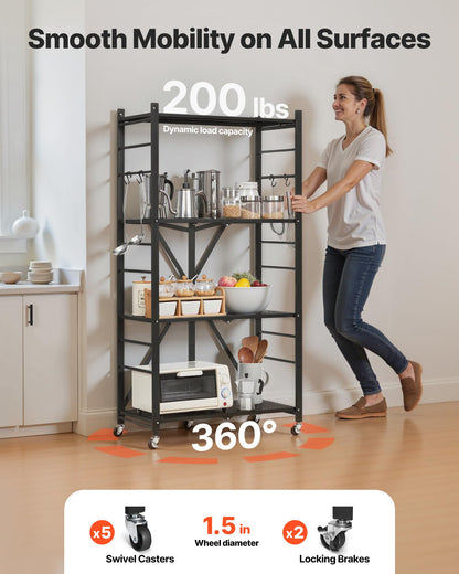VEVOR 4-Tier Foldable Storage Shelf, 28W x 13D x 54H Inch Folding Metal Rack Shelving Unit, No