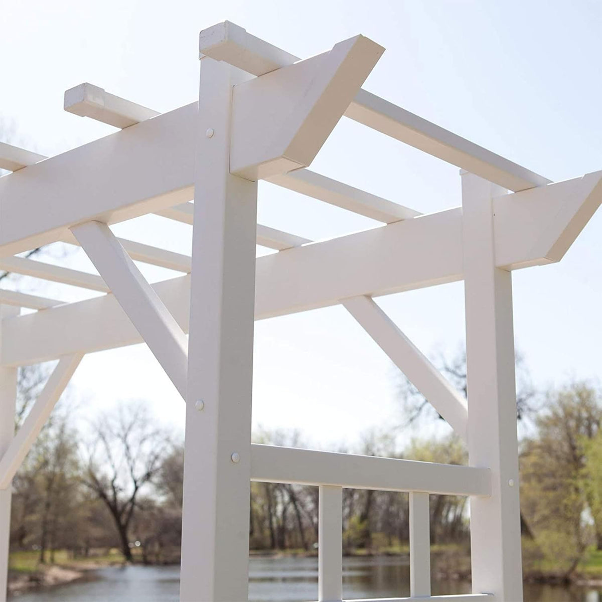 Dura-Trel Providence Arbor, Vinyl Garden Archway for Outdoors, 64" x 85", White - Backyard