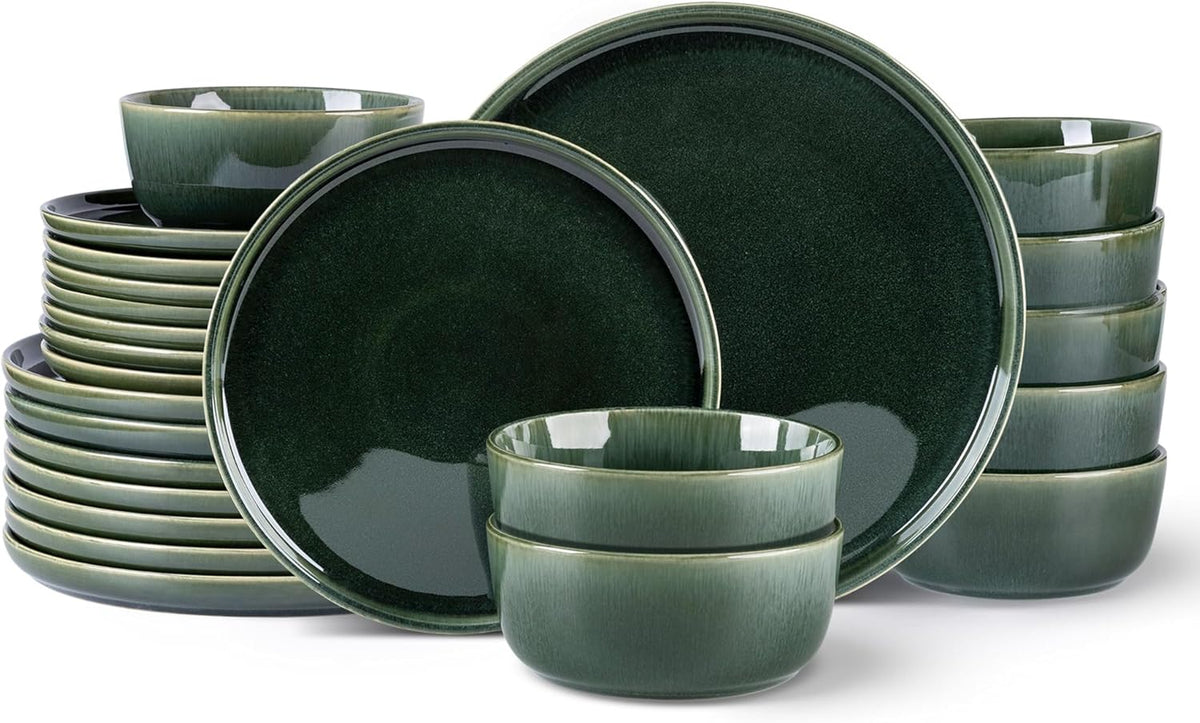 GBHOME Ceramic Dinnerware Sets for 8, 24 Pieces Stoneware Plates and Bowls Sets, Reactive Glaze