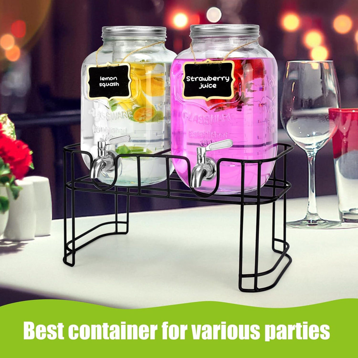 DD&HAPP Glass Drink Dispensers For Parties. 1.2 Gallon Beverage Dispenser With Stand And Stainless