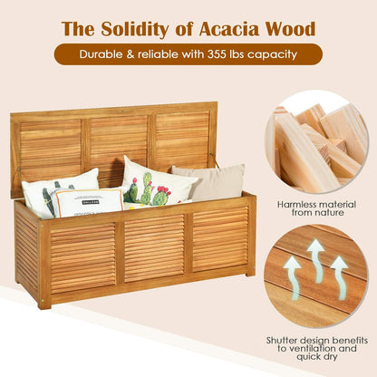 Tangkula 46 Gallon Acacia Wood Deck Box, Garden Backyard Storage Bench, Outdoor Storage Container