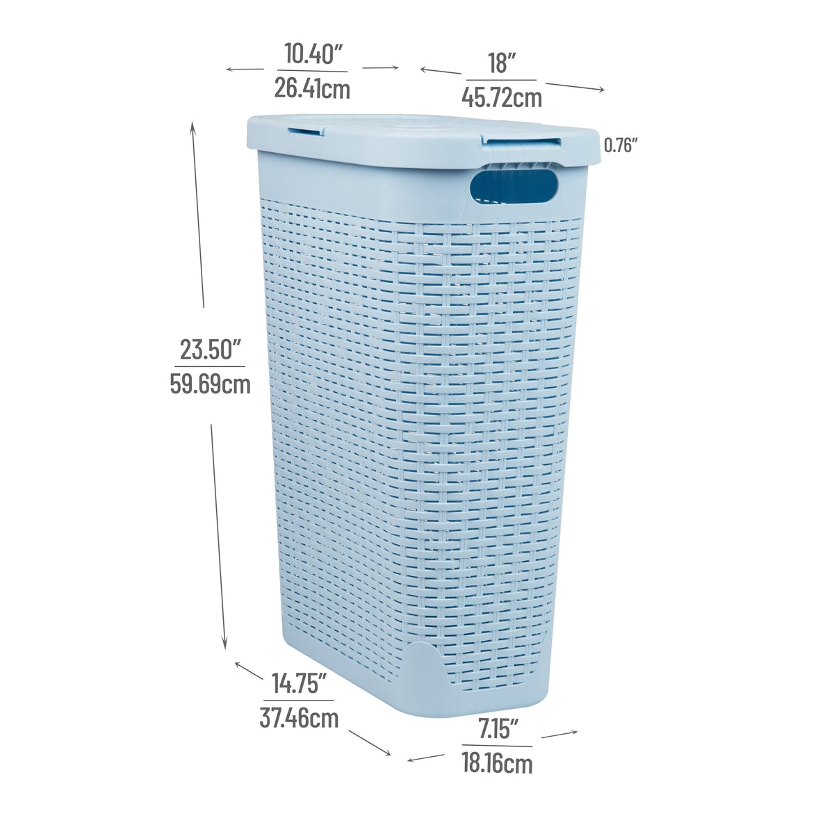 Mind Reader Slim Laundry Hamper with Lid, 40L Clothes Basket, Narrow Tapered Design with Ventilated