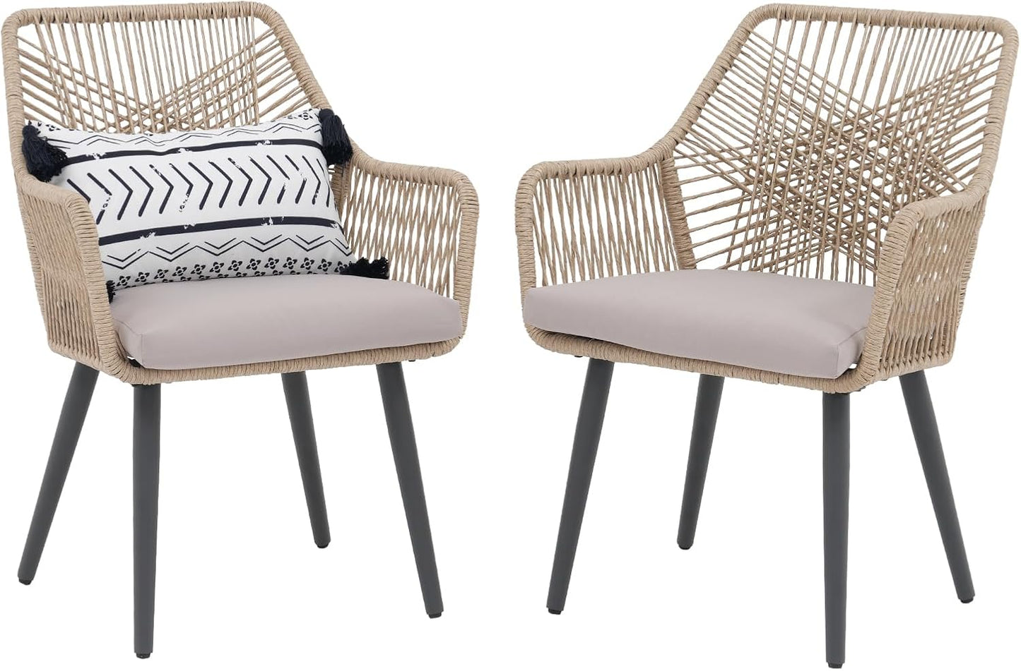 Patiorama Patio Dining Chair Set of 2, Woven Rope Outdoor Dining Chairs w/Steel Frame, All-Weather
