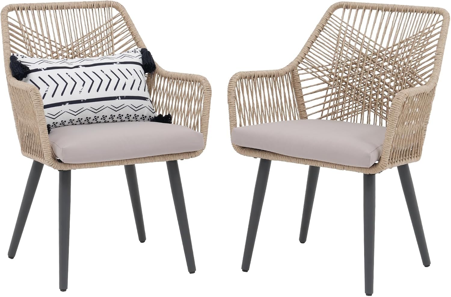 Patiorama Patio Dining Chair Set of 2, Woven Rope Outdoor Dining Chairs w/Steel Frame, All-Weather