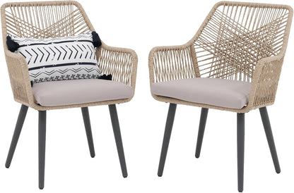 Patiorama Patio Dining Chair Set of 2, Woven Rope Outdoor Dining Chairs w/Steel Frame, All-Weather