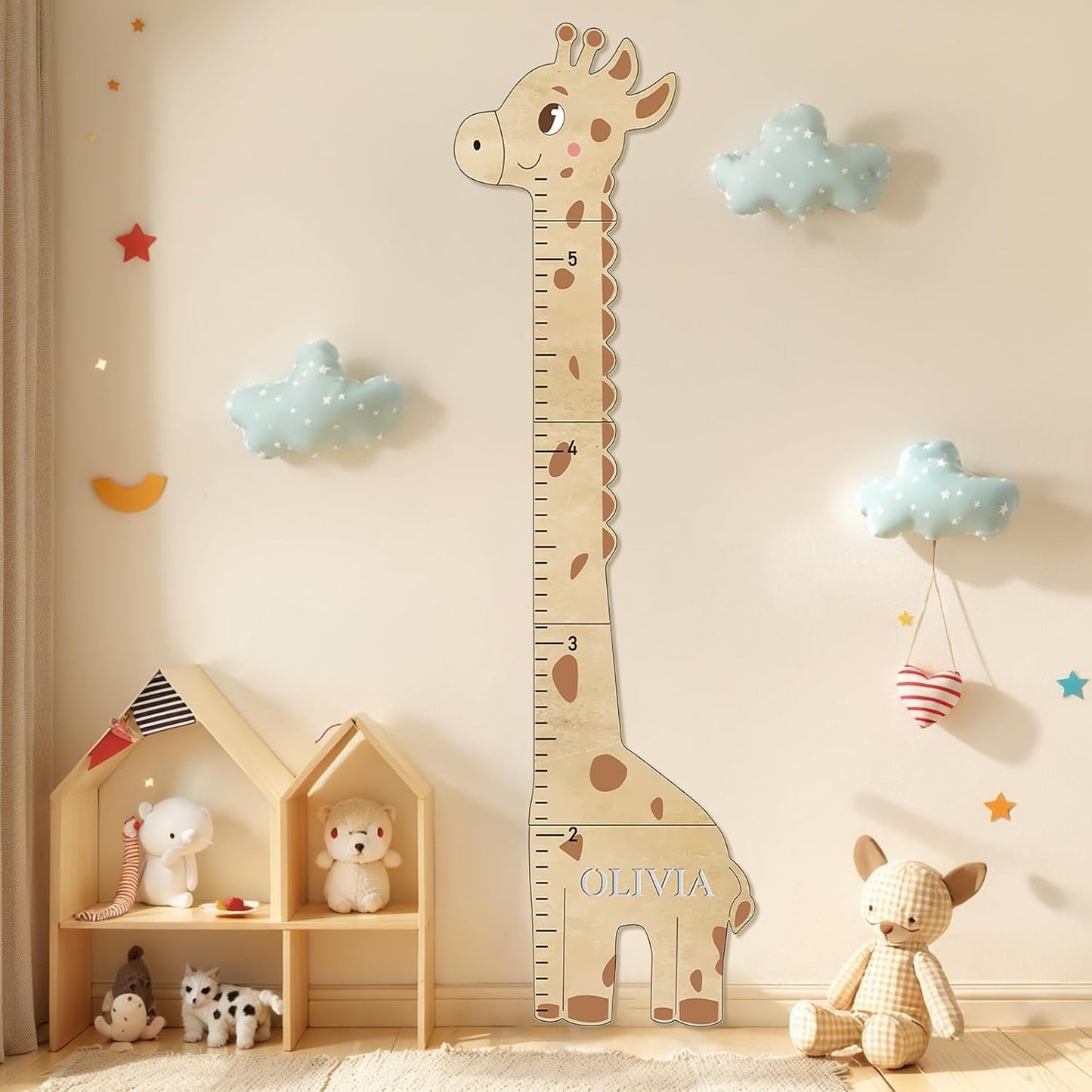 Personalized Name Kids Growth Chart for Wall, Cute Giraffe Wooden Growth Chart Kids Height Chart