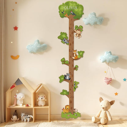 Wooden Surfboard Wall Decor Growth Chart,Tree Art Decor for Kids Room, Wood Tree Kids Sizing Chart