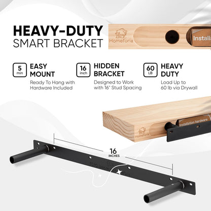 Homeforia Black Floating Shelves 36 inches Long, High End Solid Real Wood 36 inch Floating Shelf