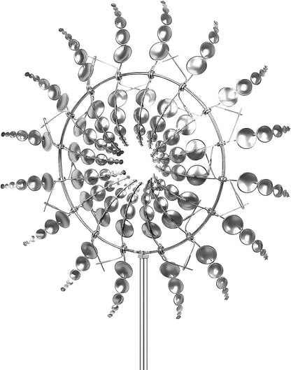 Unique and Magical Metal Windmill, 3D Wind Powered Kinetic Sculpture, Metal Wind Spinner Solar