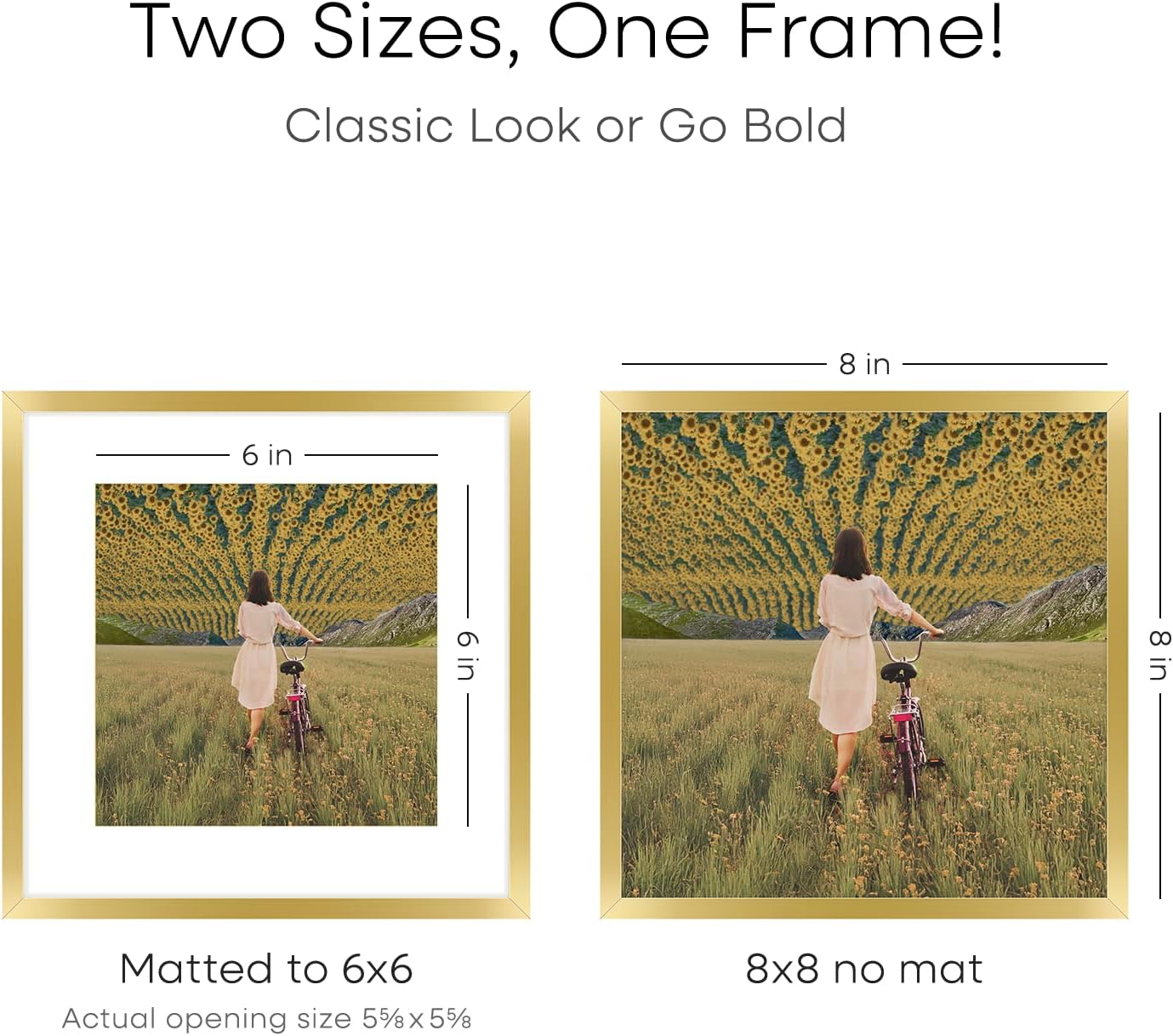 Homeforia 8x8 Picture Frame Gold, High End Metal 8 x 8 Square Photo Frames with Mat 6 by 6, 8x8