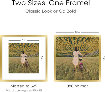 Homeforia 8x8 Picture Frame Gold, High End Metal 8 x 8 Square Photo Frames with Mat 6 by 6, 8x8