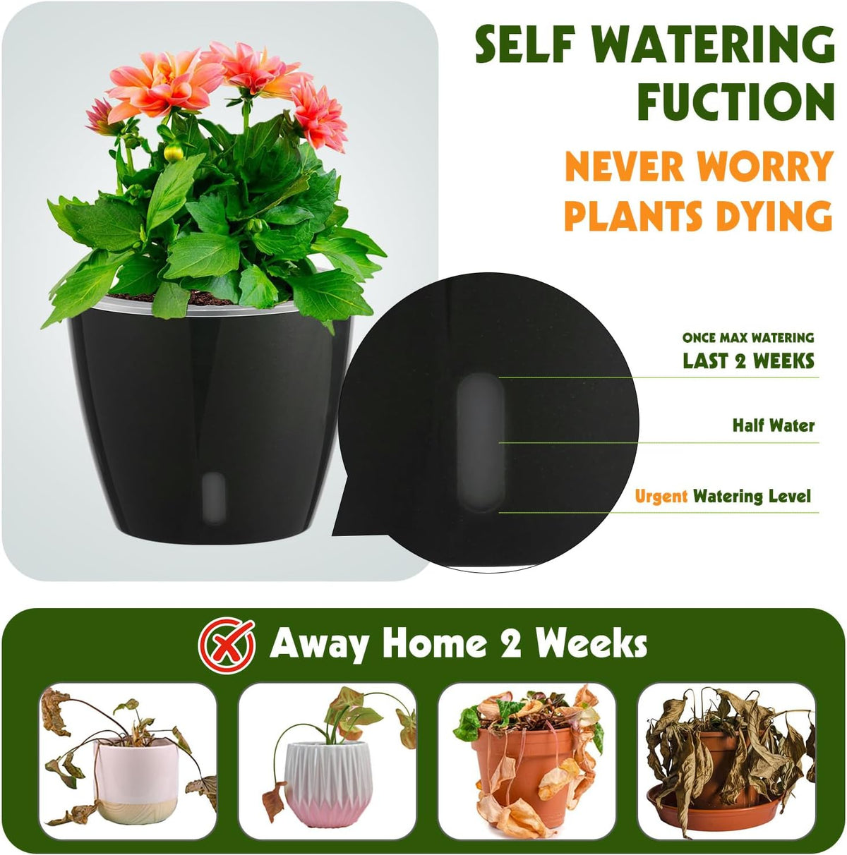 Self Watering Pots for Indoor Plants, 6-Pack 5'' Self Watering Planter with Drainage Holes, Small