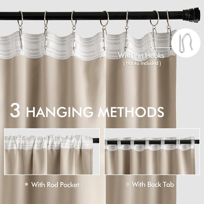 MIULEE Taupe Back Tab Blackout Curtains 120 Inch Long 2 Panels Set for Bedroom, Rod Pocket/Pinch