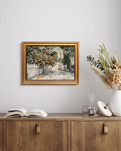 HUARCEY Gold Framed Vintage Wall Art for Living Room Country Orange Trees Earthy Room Decor