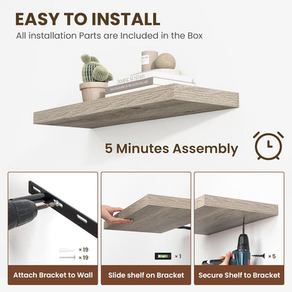 24 Inch Floating Shelves, 11.6 Inch Deep Floating Shelves for Wall, Floating Shelf with Invisible