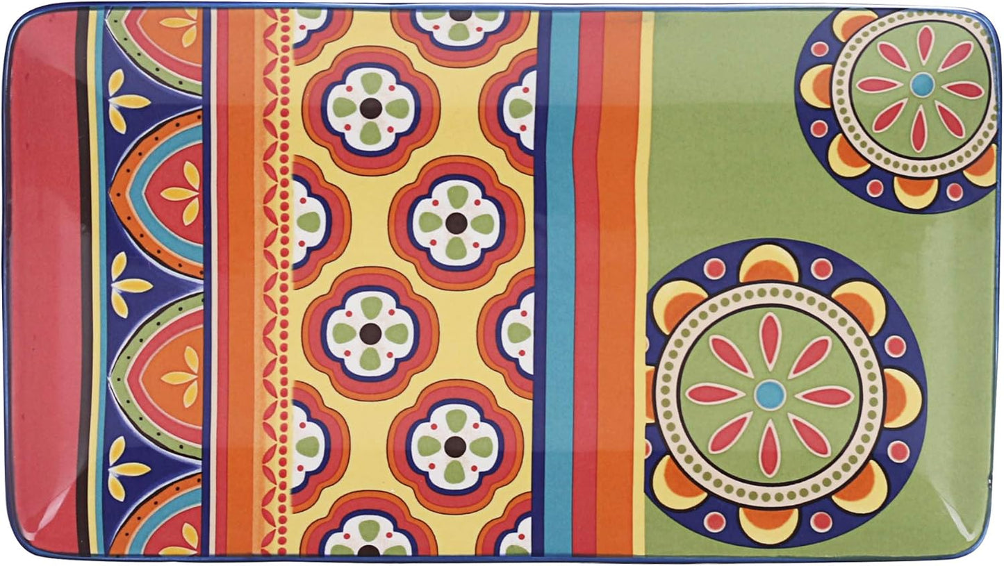 Bico Tunisian Ceramic 14 inch Rectangular Serving Platter, Set of 2, for Serving Salad, Pasta