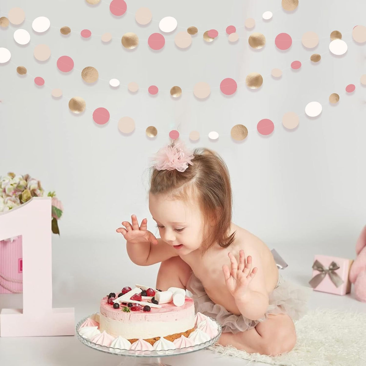Champagne Gold Dusty Pink Decorations Circle Dots Garland Gold Pink Nude Neutral Cream White Boho