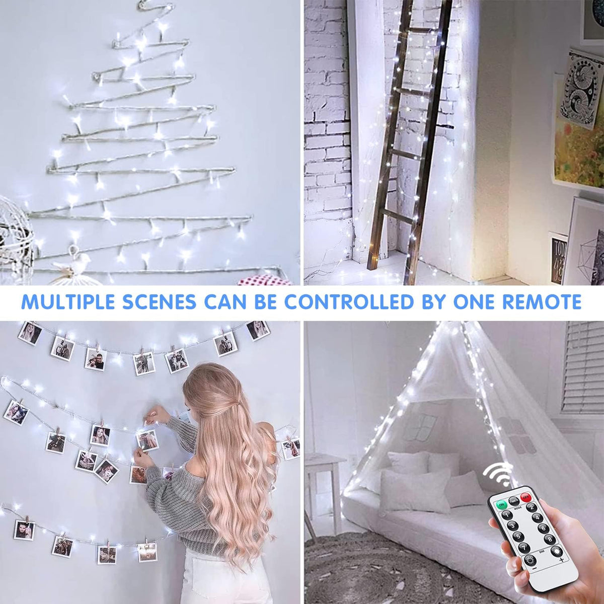 JMEXSUSS White Battery Operated String Lights Outdoor Waterproof, 33ft 100 LED Battery Power