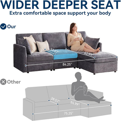 Tbfit Convertible L Shaped Couch, Sectional Sofa for Living Room,Chenille Cloud Couch with Ottoman