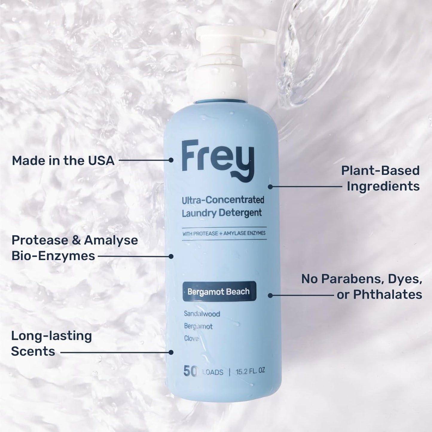 FREY Concentrated Liquid Laundry Detergent | Formulated for Sensitive Skin & HE Washers | Removes
